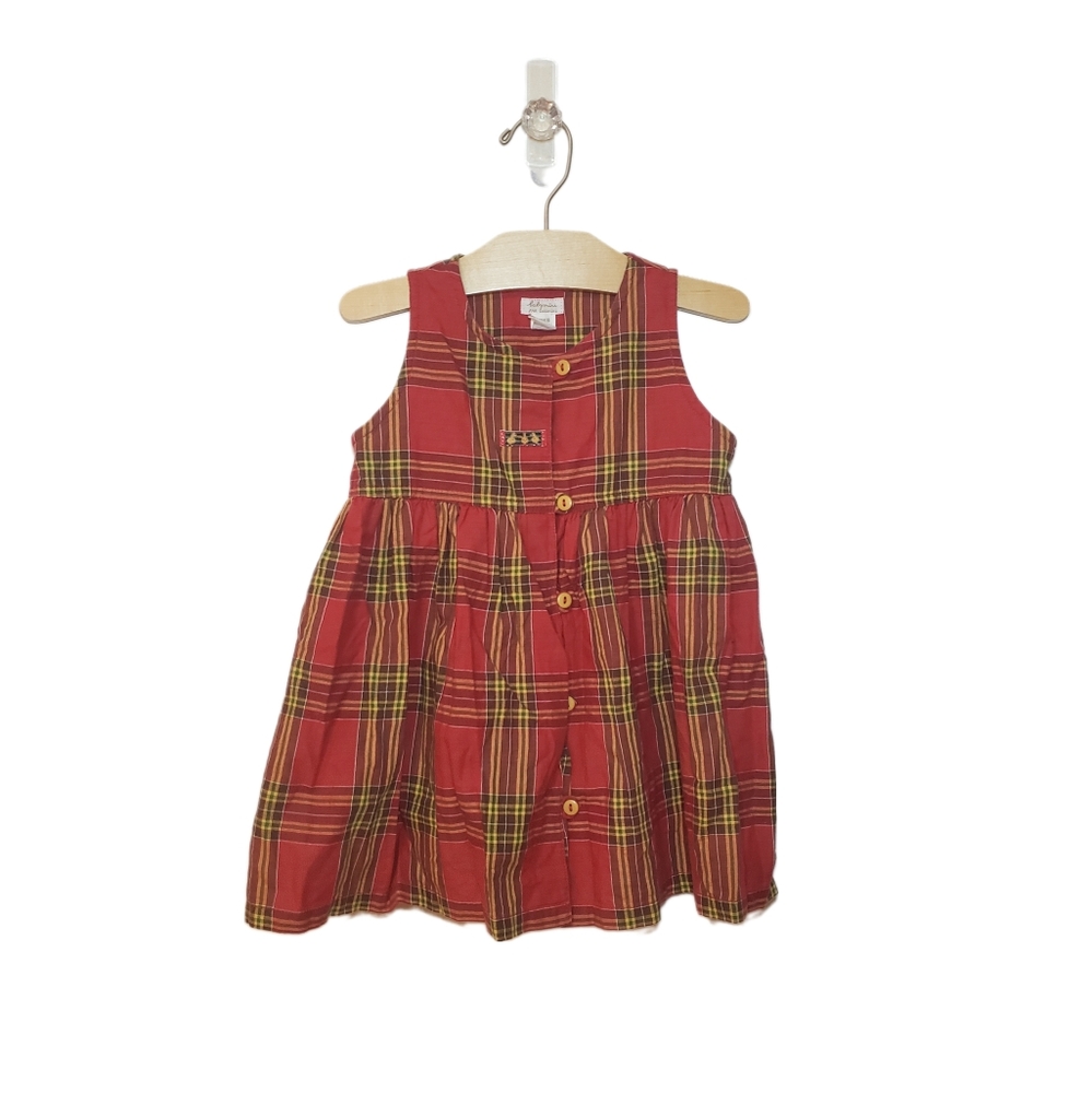 Babymini Par Catimini Red Plaid Button Sleeveless Dress
